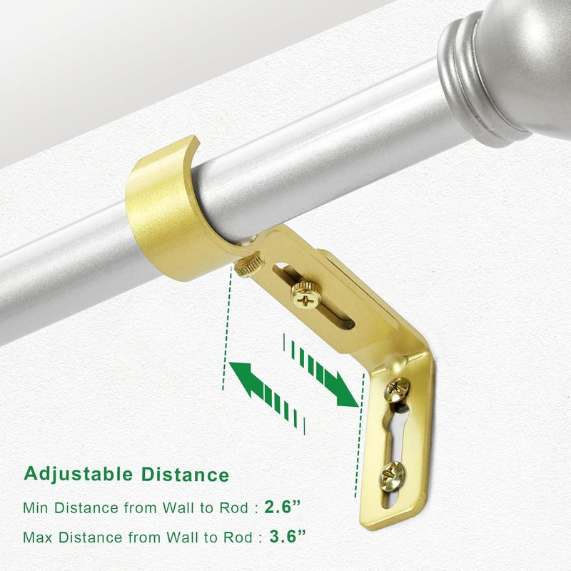 LLPJS Curtain Rod Bracket Adjustable, Drapery Rod Holder Hooks Support Hangers for 1 inch Diameter Window Curtain Rods (Warm Gold, 3-Pack) - Image 2